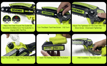 Mini Chainsaw Cordless 6-inch – Handheld Electric Saw for Tree & Wood Cutting Moktan Sabai