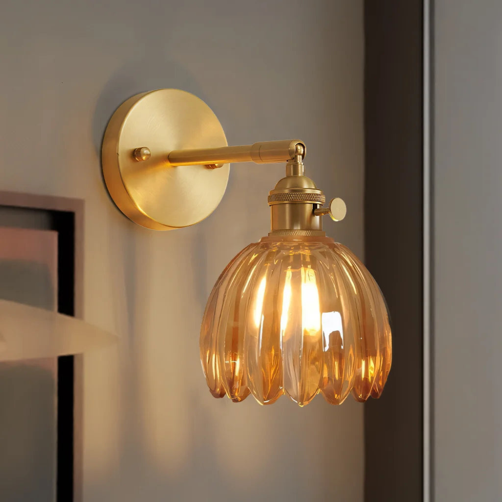 Moktan Sabai Vintage Brass Tulip Glass Wall Sconce 1-Light Classic Wall Light