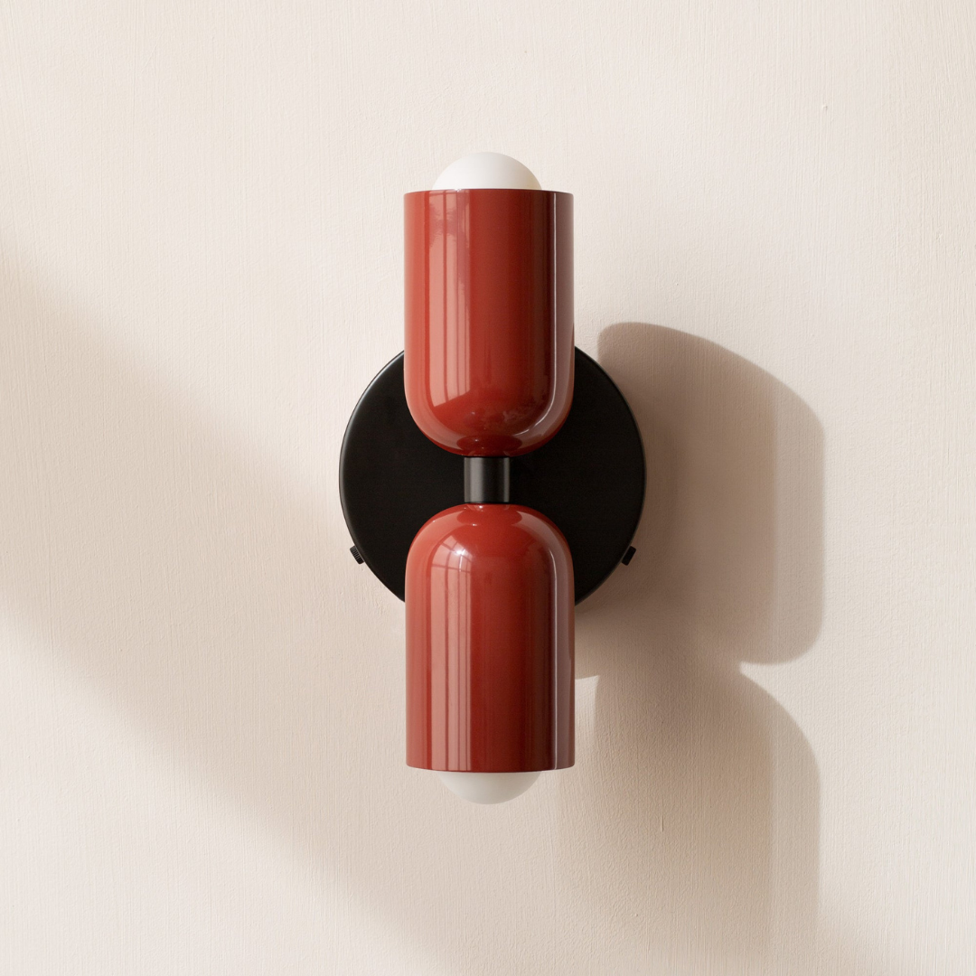 Moktan Sabai Modern Minimalist Cylinder LED Wall Sconce Iron Indoor Wall Light Red Red Black