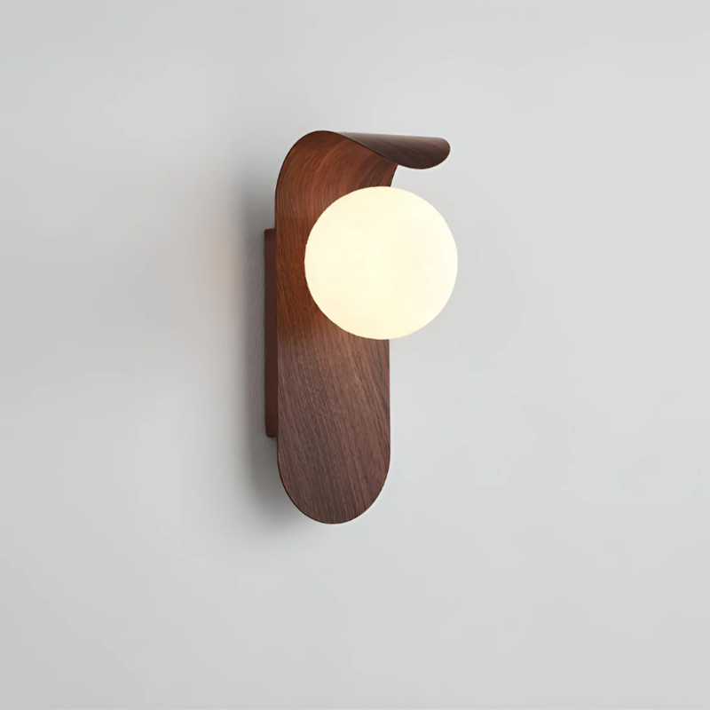 Moktan Sabai Scandinavian Wood Globe Wall Sconce LED Minimalist 1-Light Indoor Wall Lamp Walnut