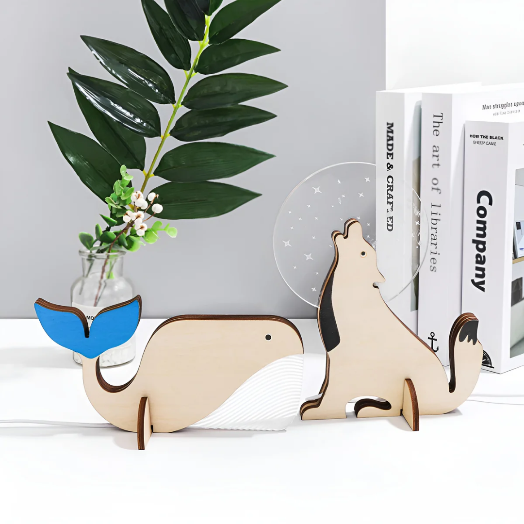 Moktan Sabai Nordic Wooden Animal LED Table Lamp Warm White USB Bedside Desk Decor
