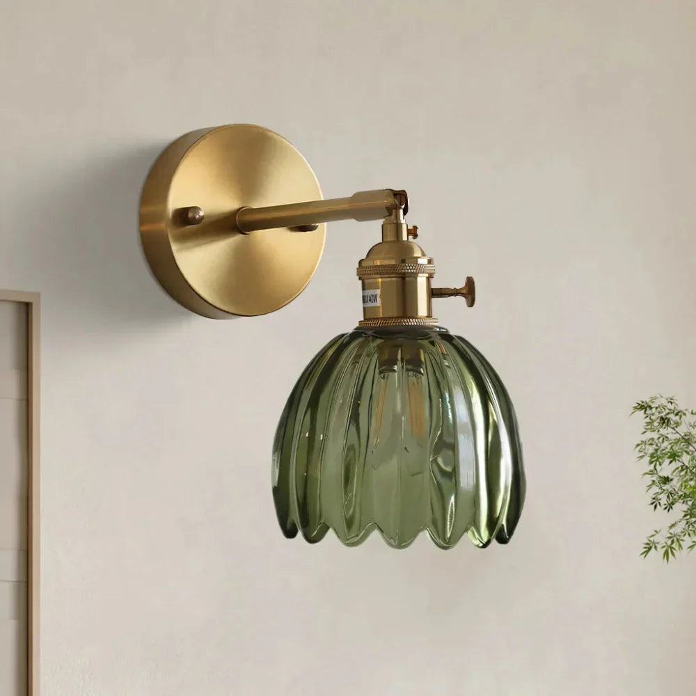 Moktan Sabai Vintage Brass Tulip Glass Wall Sconce 1-Light Classic Wall Light