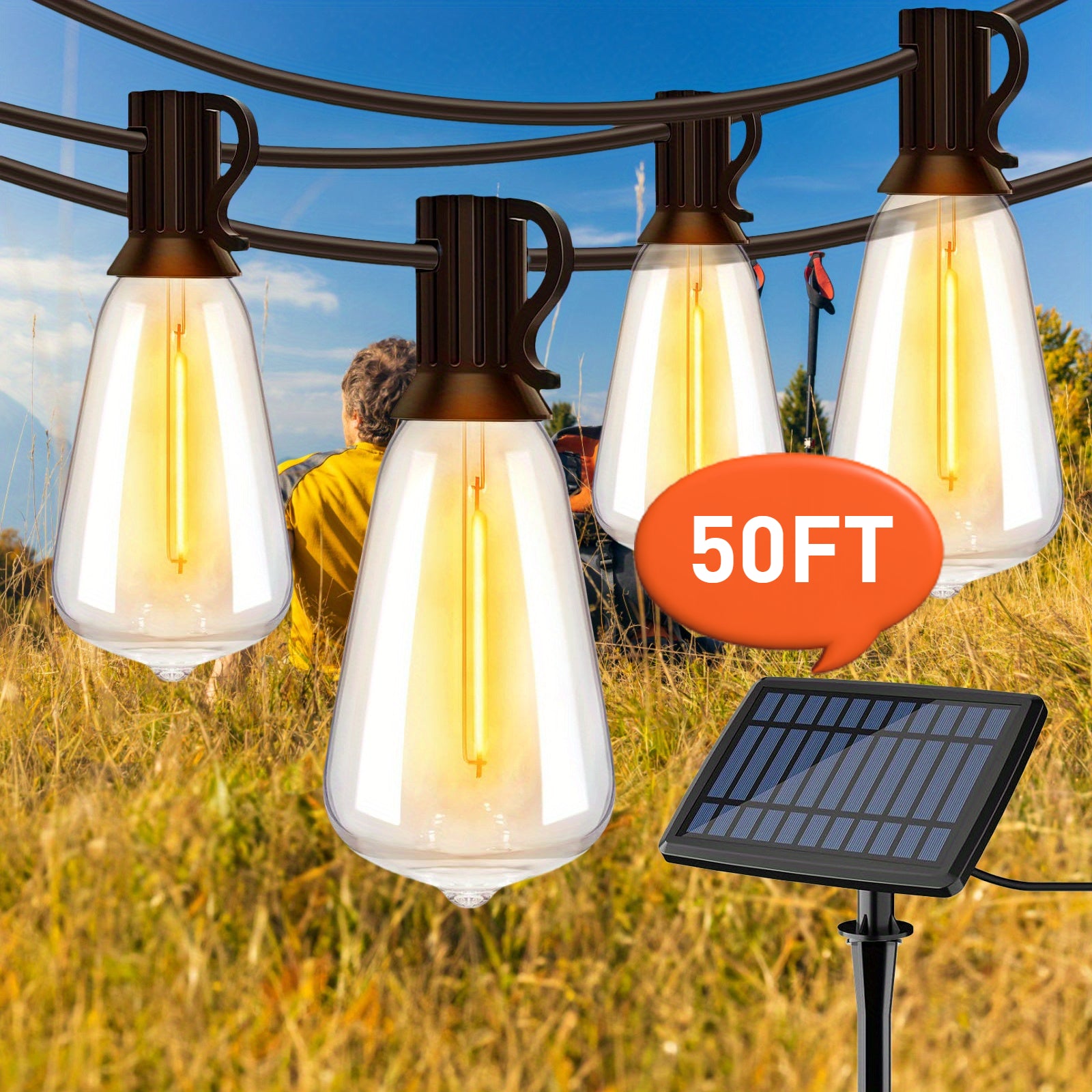 Moktan Sabai 100FT Solar String Lights Outdoor – Waterproof LED Globe Lights for Patio & Garden 50FT