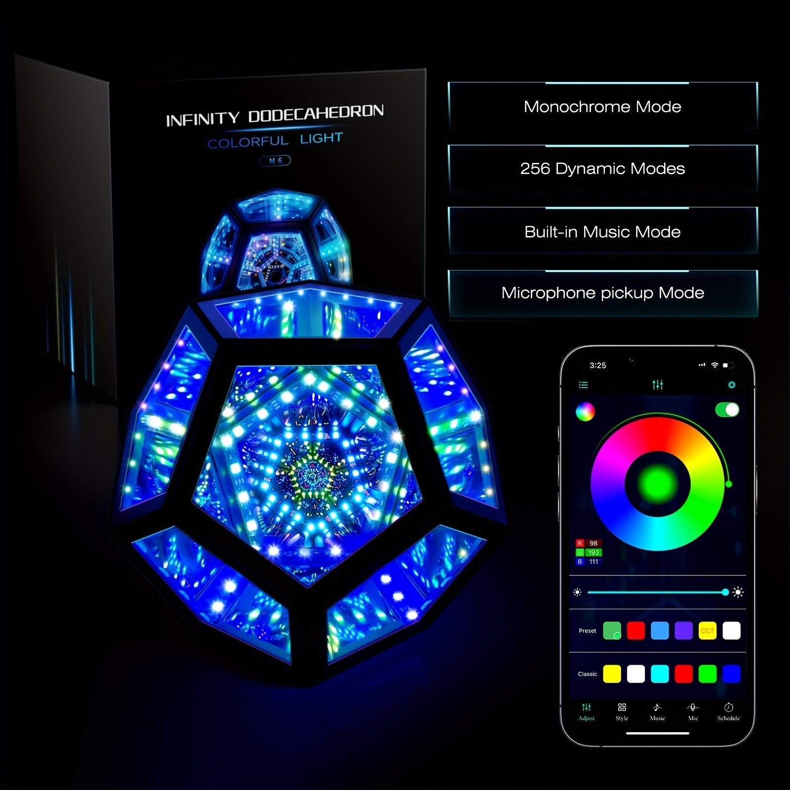 Moktan Sabai Infinity Mirror Light RGB Dodecahedron Lamp for Gaming Room & Desk Decor