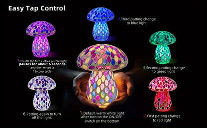Wireless Mushroom Table Lamp - Touch Control, Rechargeable LED, Cordless