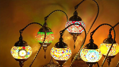 Turkish Mosaic Table Lamp – Swan Neck Moroccan Bedside Light with LED Bulb