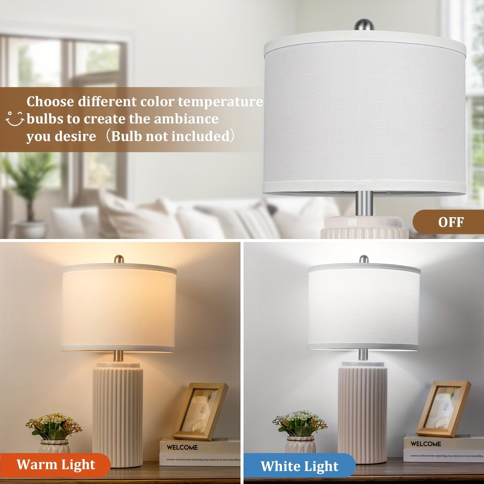Moktan Sabai Farmhouse Table Lamps Set of 2 – Ceramic Base Bedside Lamps for Bedroom & Living