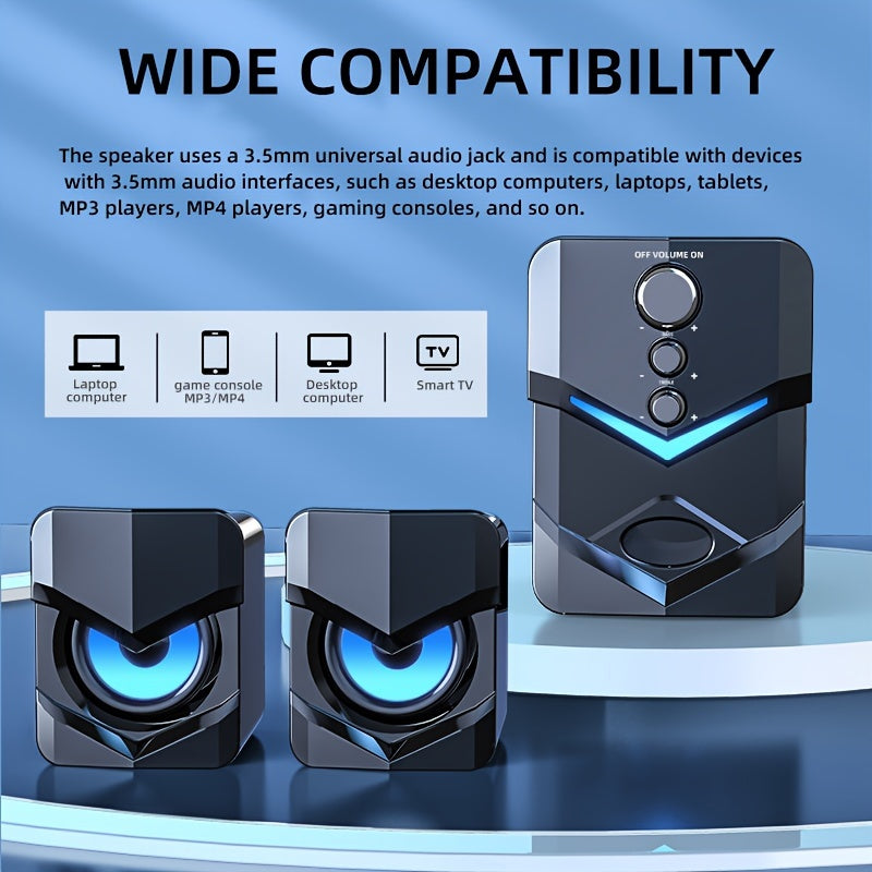 2.1 Stereo USB Desktop Speaker with LED Lights, Wired PC Speaker for Gaming & Laptop