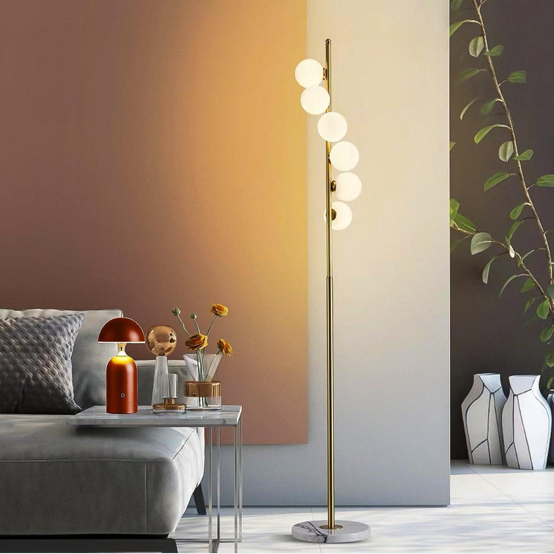 Moktan Sabai 6-Light Gold Marble Base Floor Lamp
