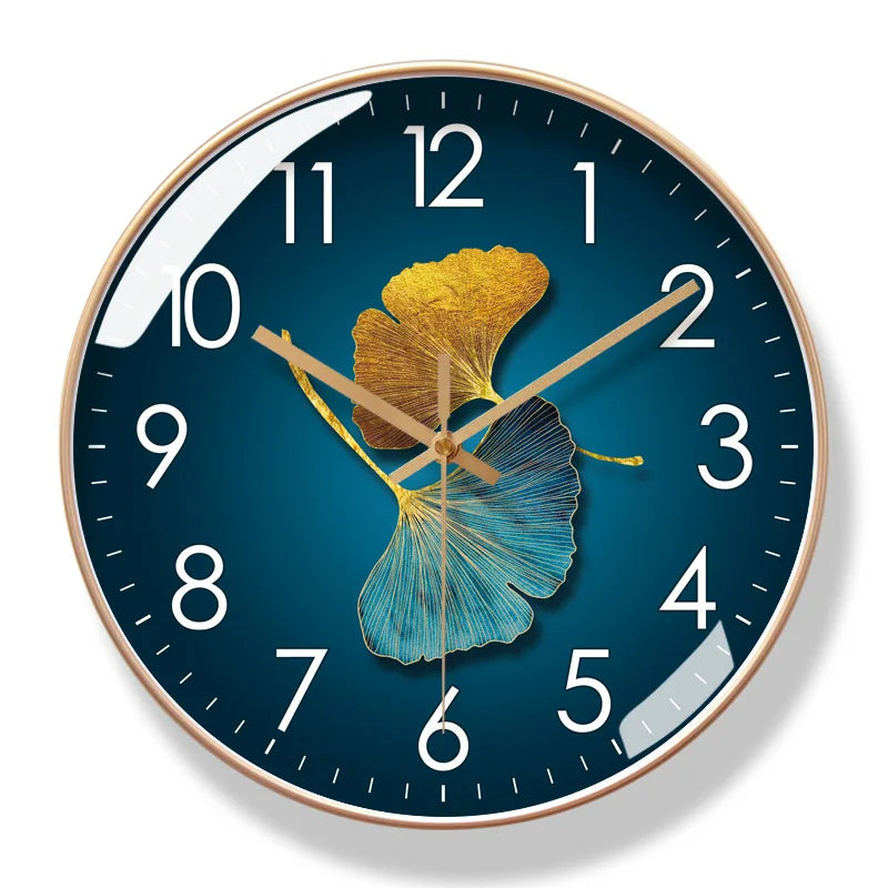 Moktan Sabai Floral Silent Wall Clock Blue with Gold Frame