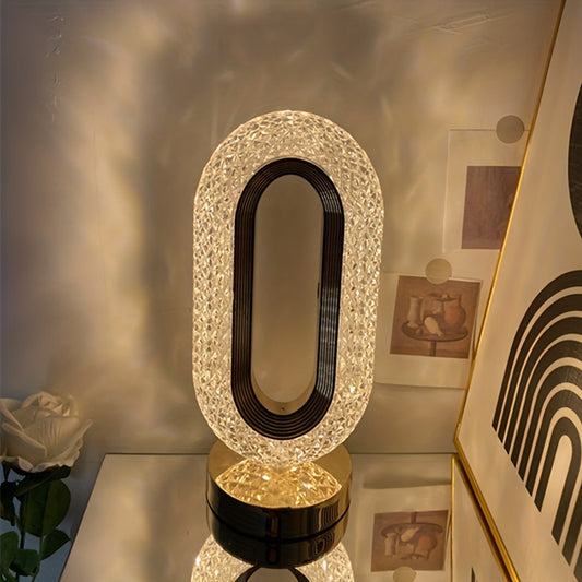 Oval Crystal Table Lamp – USB Charging Luxury Night Light for Bedroom & Office Decor