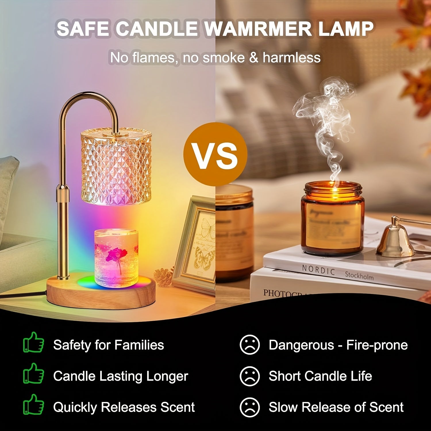 Moktan Sabai Candle Warmer Lamp with Timer – Dimmable Height Adjustable Wax Melter for Jar