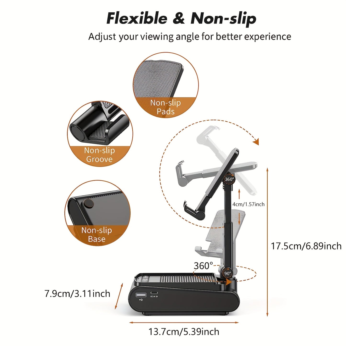Cell Phone Stand with Wireless Bluetooth Speaker, Non-Slip Base, Portable Use