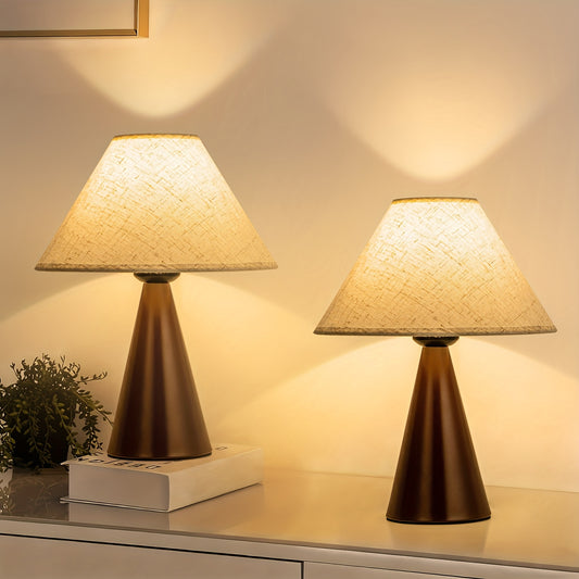 Modern Bedside Table Lamps Set of 2 – 3 Color Fabric Shade Nightstand Lights