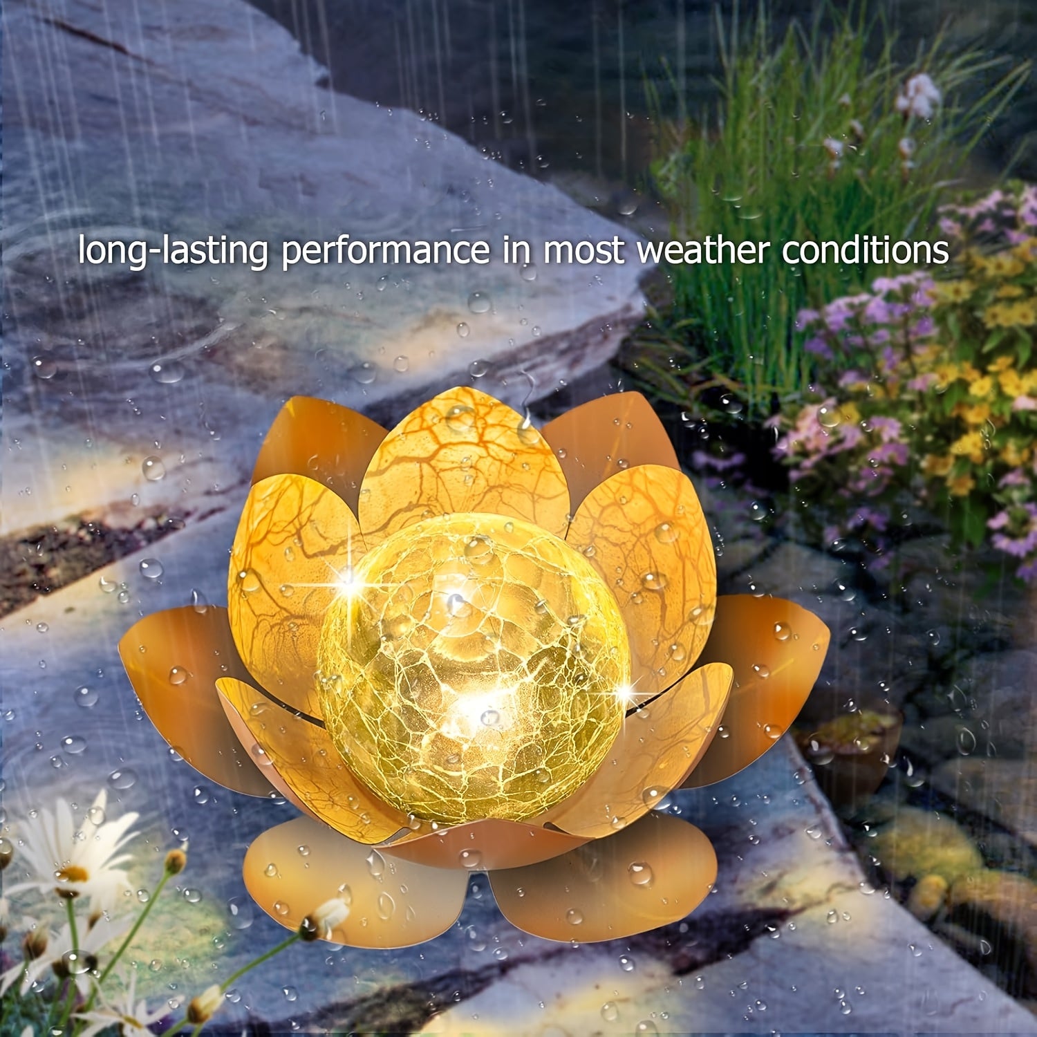 Moktan Sabai Set of 2 Lotus Solar Garden Lights – Waterproof Cracked Glass Outdoor Decor Lamps