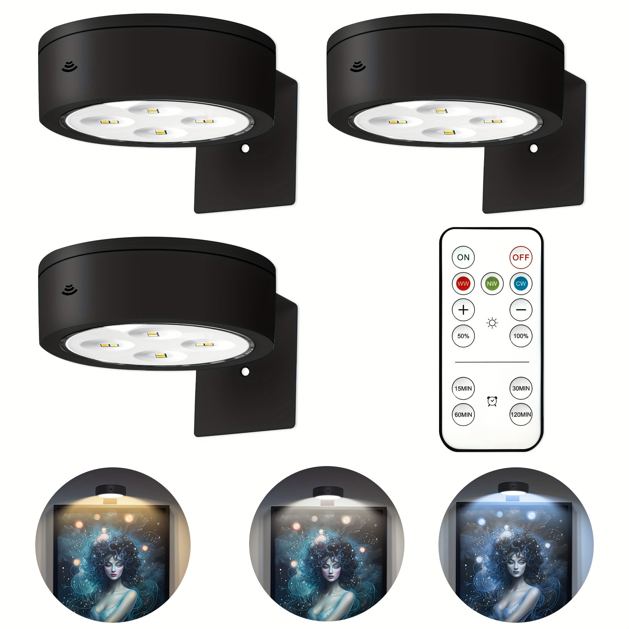 Moktan Sabai Magnetic LED Picture Lights with Remote – Dimmable Wall Art Lights Battery Powered
