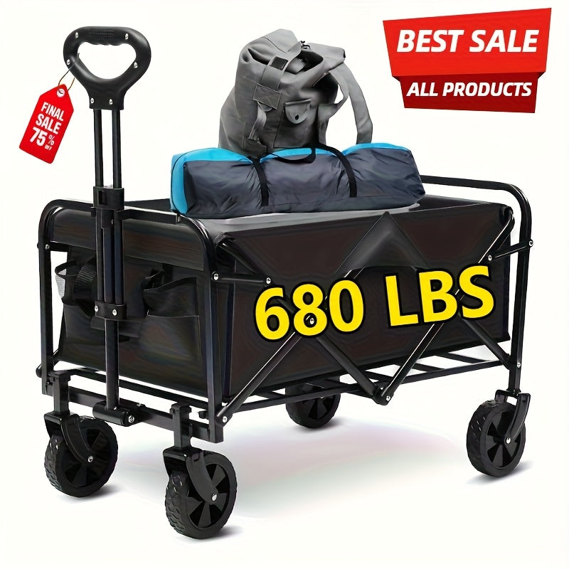 Heavy Duty Folding Utility Cart – 680LBS All-Terrain Wagon for Outdoor & Yard Use