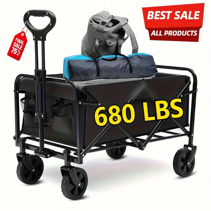 Heavy Duty Folding Utility Cart – 680LBS All-Terrain Wagon for Outdoor & Yard Use