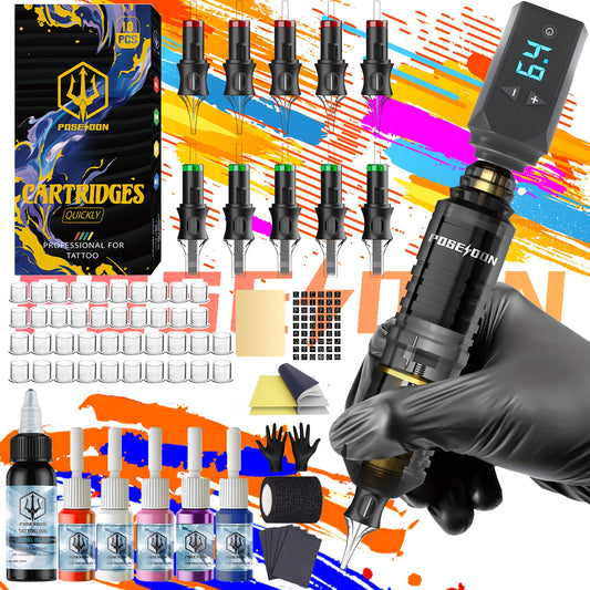 Moktan Sabai Wireless Tattoo Pen Kit, Complete Tattoo Gun Set with Needles & 6 Inks