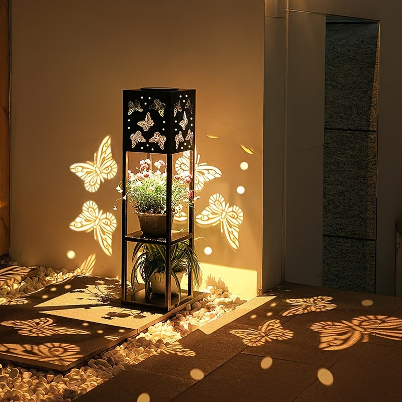 Moktan Sabai Solar Garden Lantern with Flower Stand – LED Outdoor Light with Butterfly & More