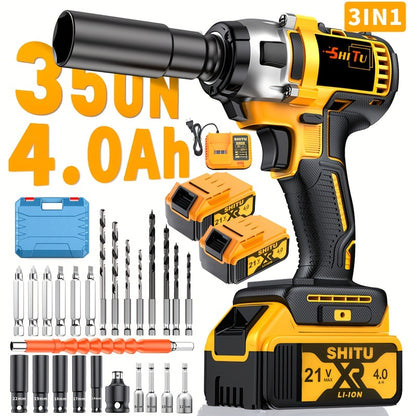 21V Cordless Impact Wrench Drill – Brushless, 4000mAh, Kit w/ Case & Sockets