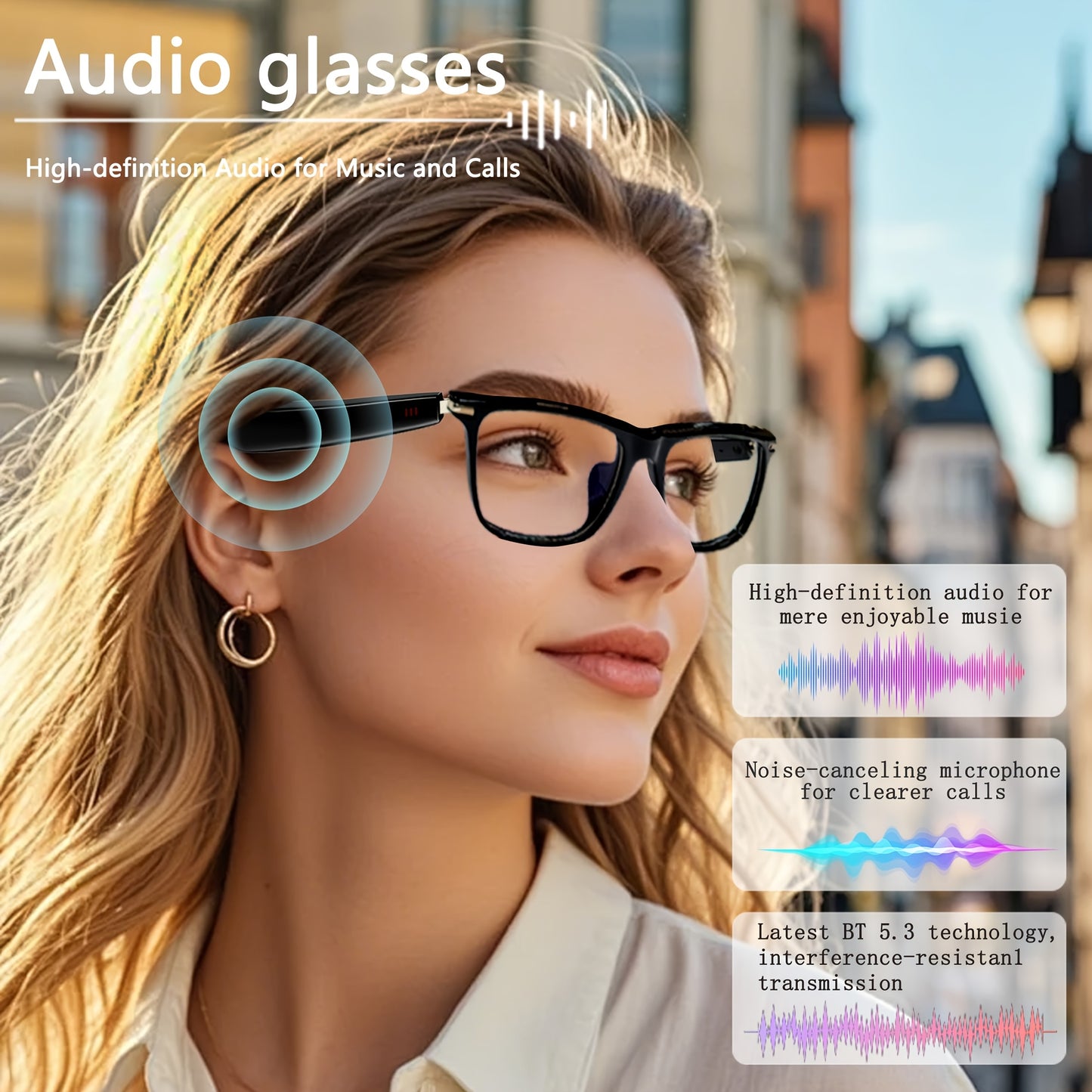 AI Smart Glasses with Real-Time Translation, Music, GPT, and HD Voice Calls