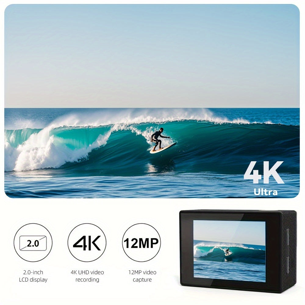 4K Action Camera with 32GB Card – WiFi, 170° Wide Lens, Remote, Helmet Mount