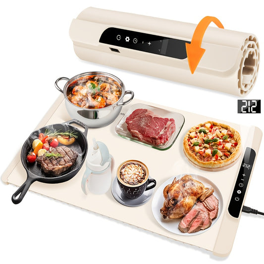 Electric Food Warming Pad with 11 Heat Levels & 10H Timer, Foldable Silicone Buffet Tray