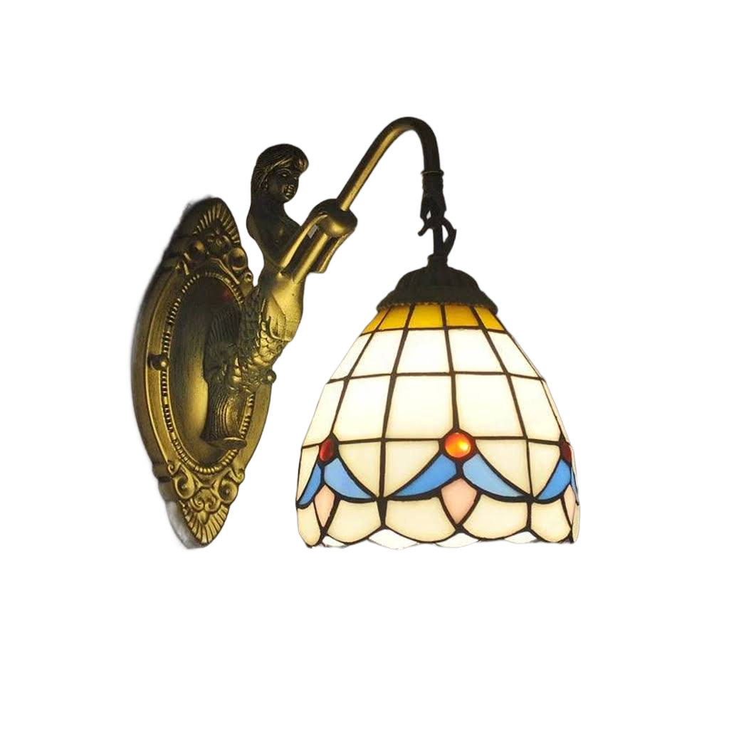 Moktan Sabai 6" Tiffany Style LED Wall Lamp Mermaid Glass Bedroom Living Room Vanity Light