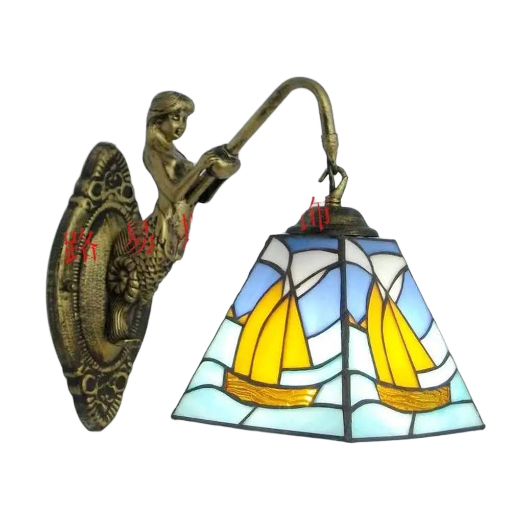 Moktan Sabai 6" Tiffany Style LED Wall Lamp Mermaid Glass Bedroom Living Room Vanity Light E