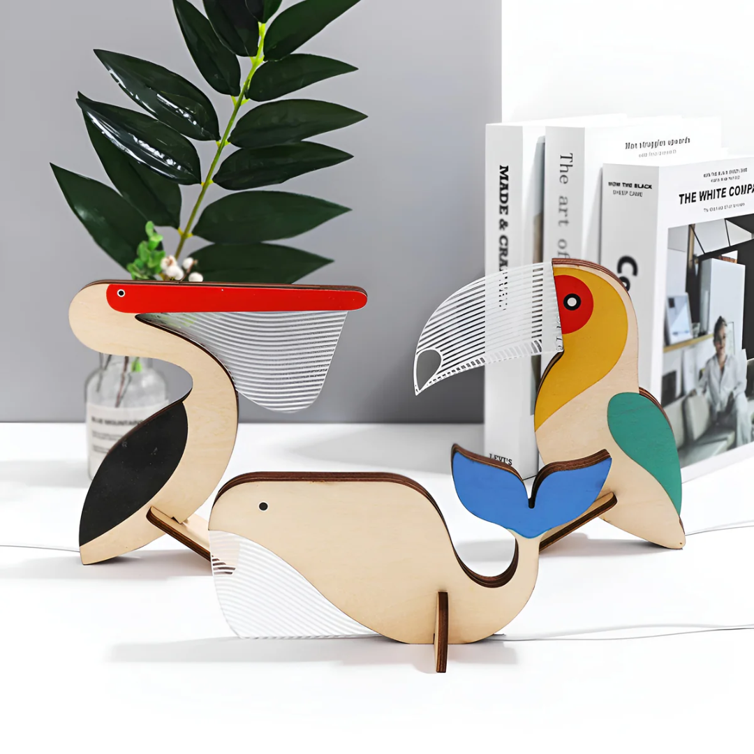 Moktan Sabai Nordic Wooden Animal LED Table Lamp Warm White USB Bedside Desk Decor