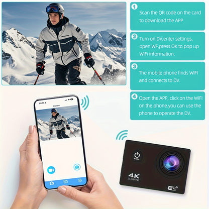 4K Action Camera with 32GB Card – WiFi, 170° Wide Lens, Remote, Helmet Mount