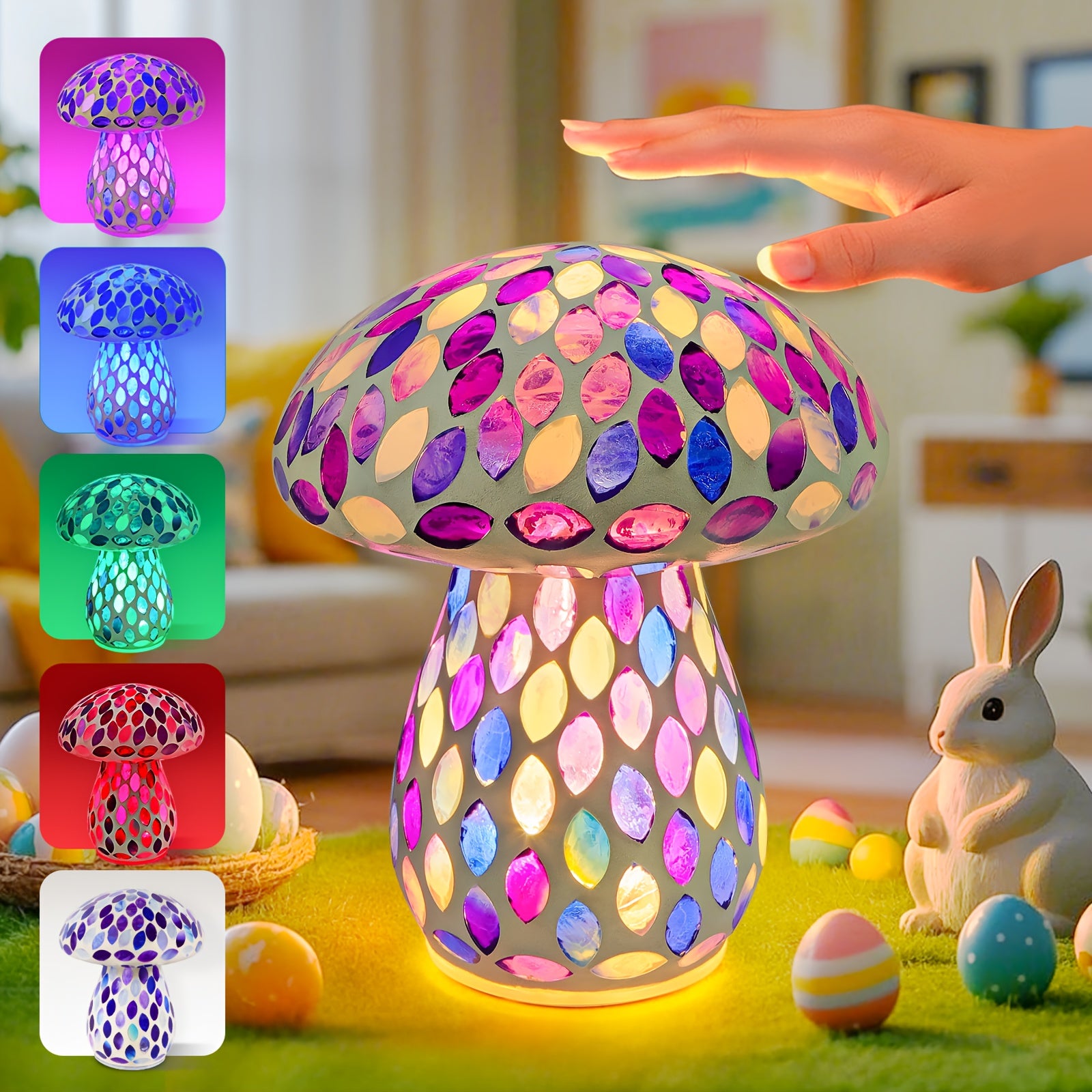 Moktan Sabai Wireless Mushroom Table Lamp - Touch Control, Rechargeable LED, Cordless