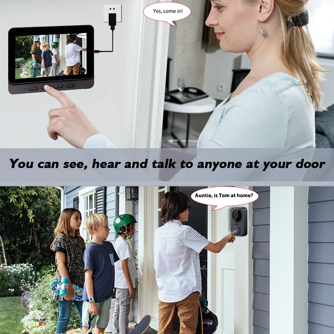 Wireless Video Doorbell with 4.3 Screen, HD Camera, Two-Way Audio & Night Vision