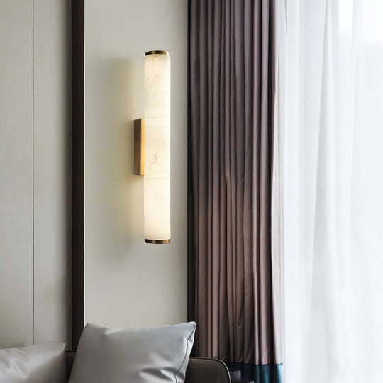 Moktan Sabai Modern Marble LED Wall Sconce Light, Copper Finish Minimalist Wall Lamp