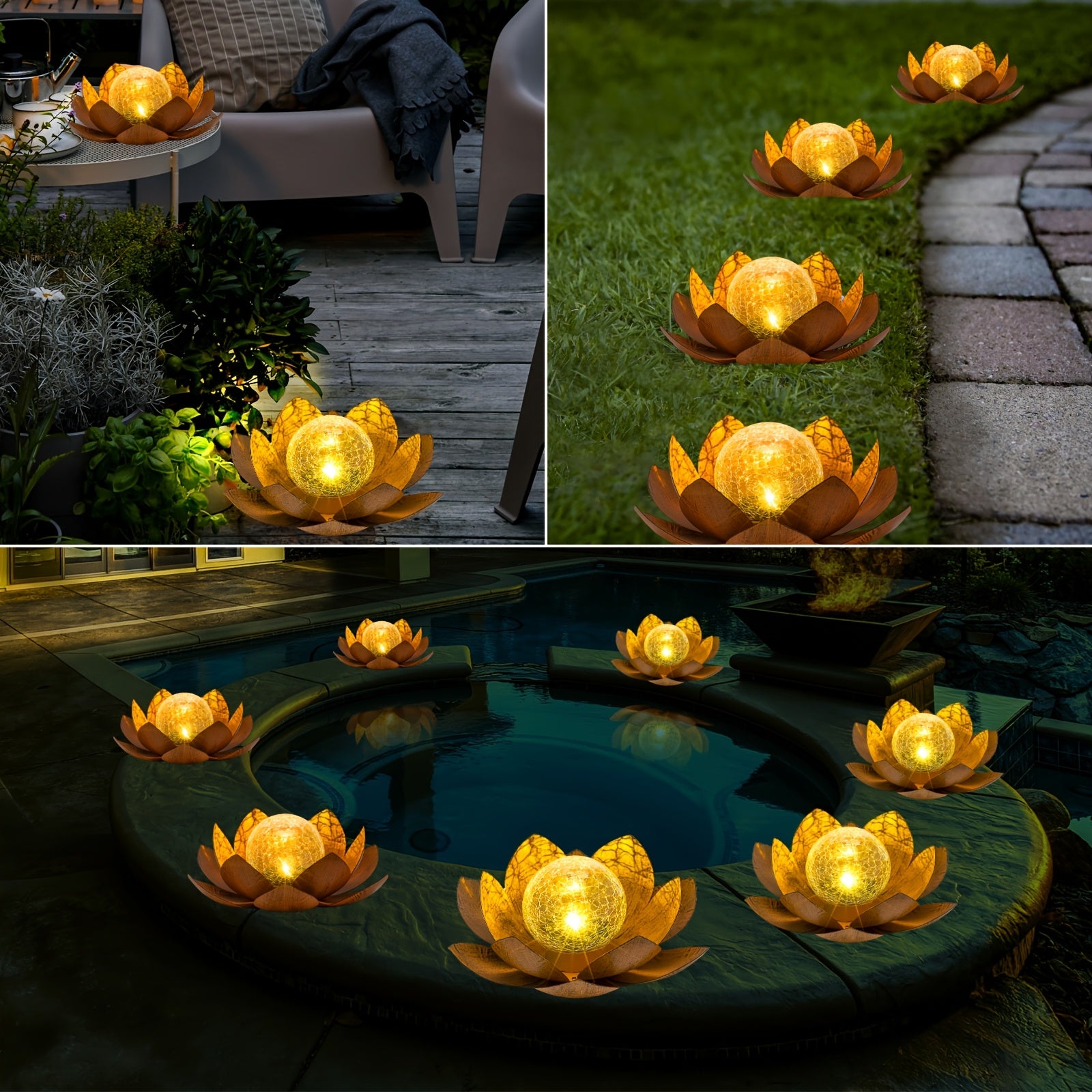 Moktan Sabai Set of 2 Lotus Solar Garden Lights – Waterproof Cracked Glass Outdoor Decor Lamps