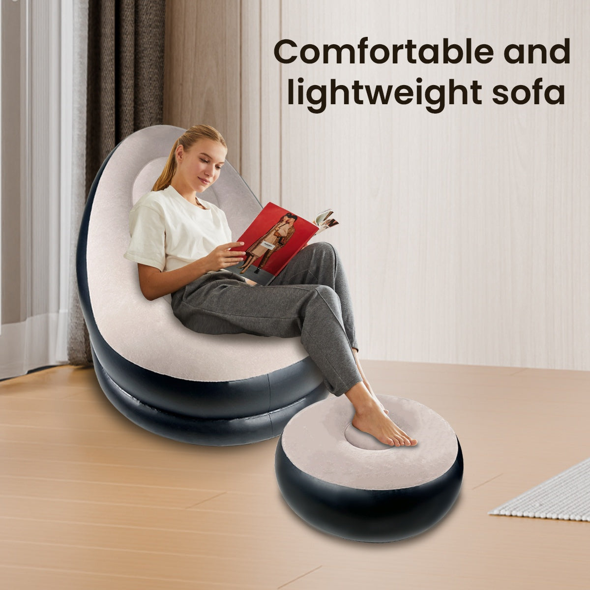 Adult Inflatable Recliner with Foot Stool – Foldable Air Sofa, Portable Chair