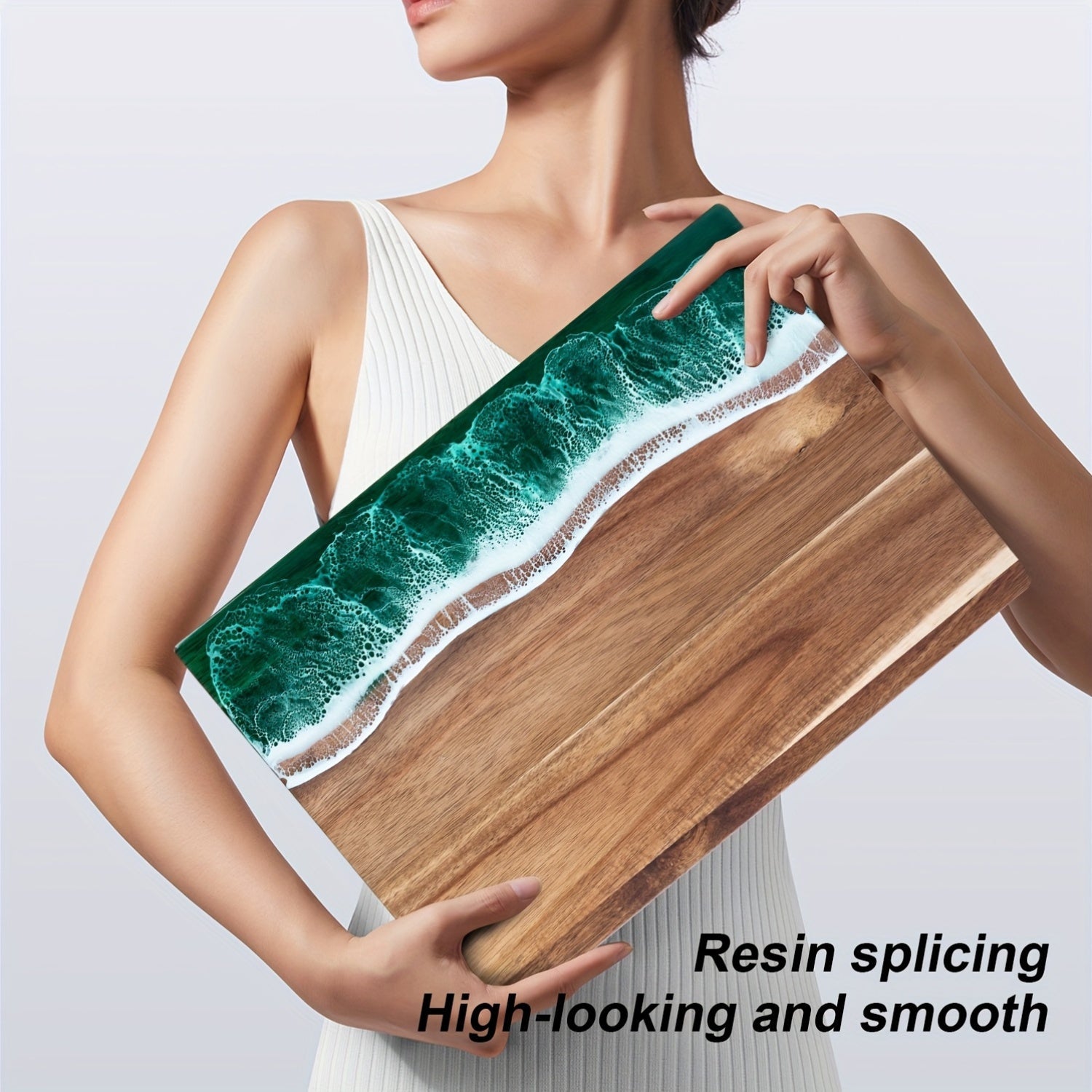 Moktan Sabai Acacia Wood Resin Wave Cutting Board Ocean River Serving Tray 46x23cm