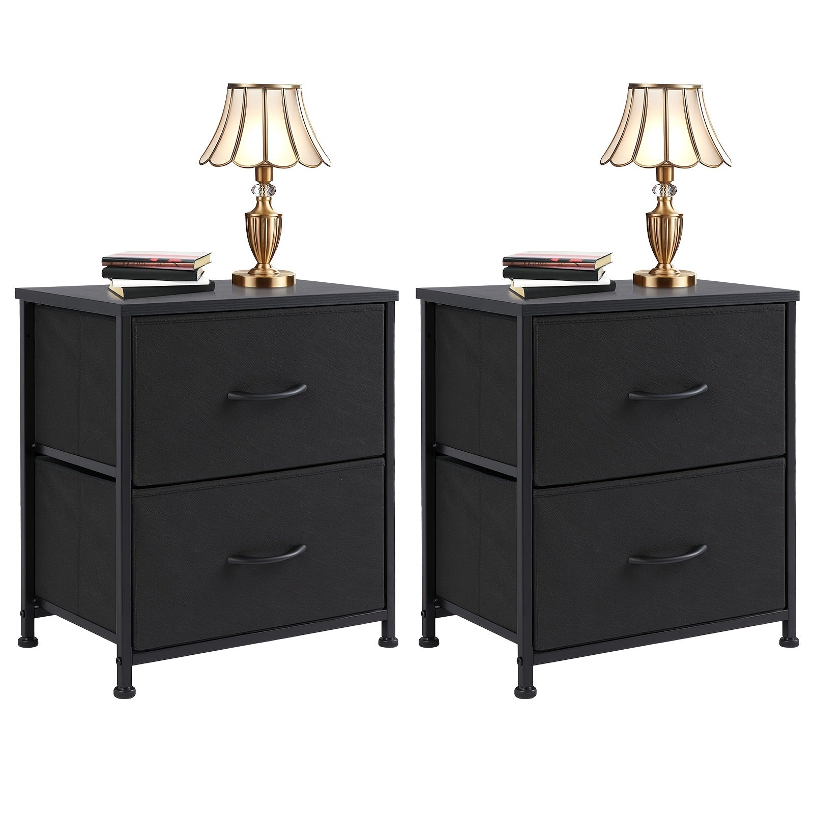 Moktan Sabai Set of 2 Nightstands with Drawers, Small End Tables with Storage for Bedroom & Office 2P Black