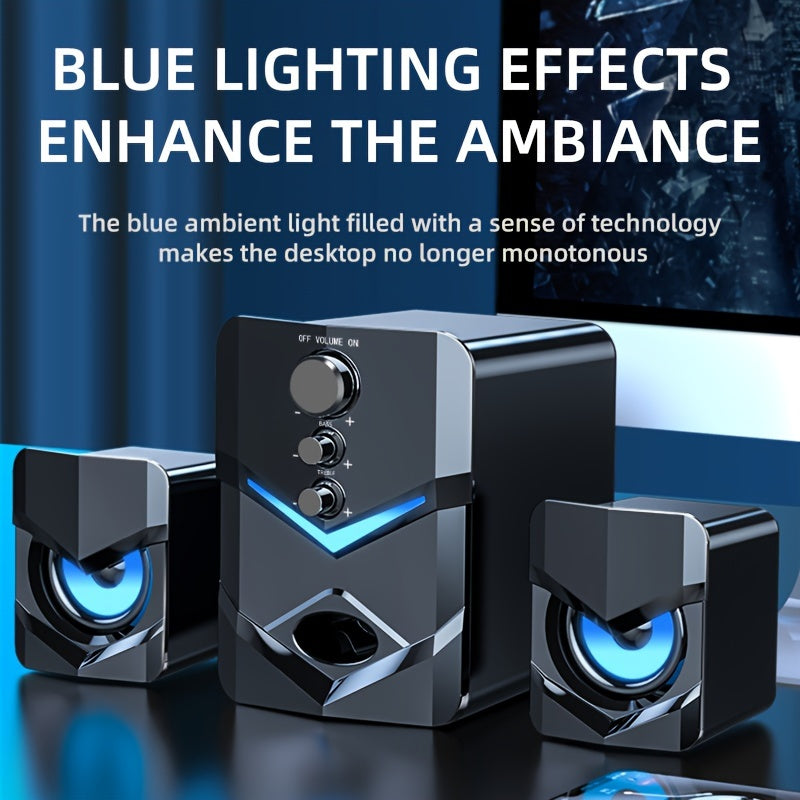 2.1 Stereo USB Desktop Speaker with LED Lights, Wired PC Speaker for Gaming & Laptop