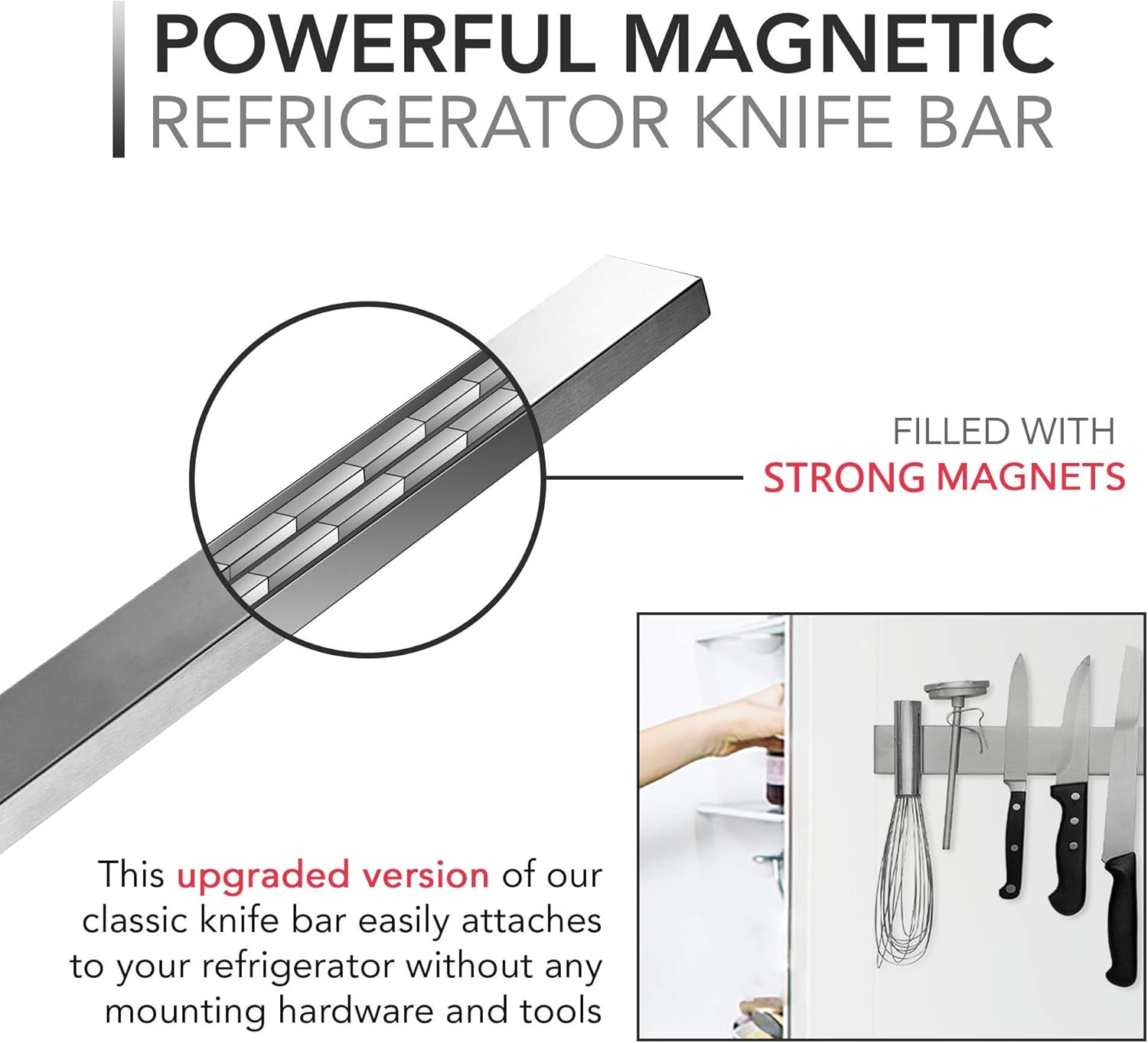 Moktan Sabai 14 Inch Magnetic Knife Holder Stainless Steel Wall or Fridge Tool Rack