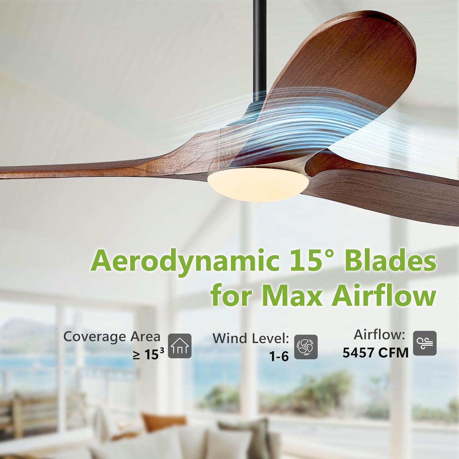 Moktan Sabai 52 Inch Walnut Ceiling Fan with LED Light 3-Blade DC Remote