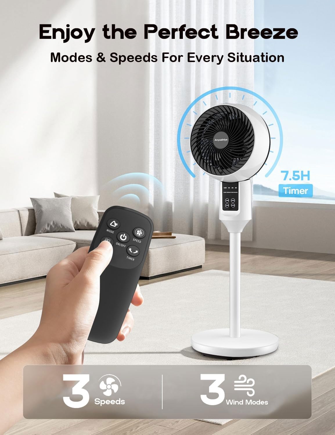 Moktan Sabai Adjustable Pedestal Fan with Remote Control | 3D Oscillation for Quiet Cooling