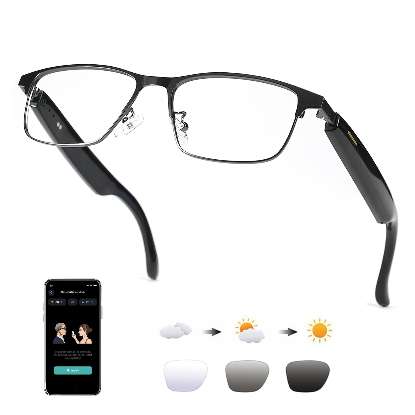 AI Smart Glasses with Real-Time Translation, Music, GPT, and HD Voice Calls