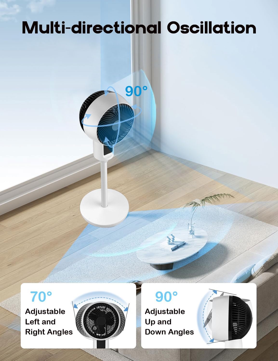 Moktan Sabai Adjustable Pedestal Fan with Remote Control | 3D Oscillation for Quiet Cooling