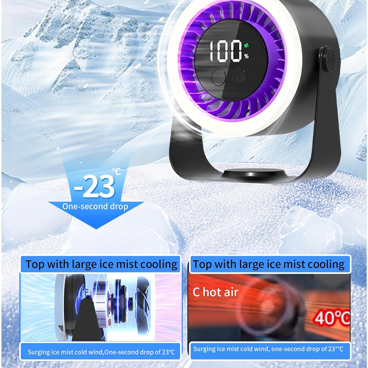 Moktan Sabai Portable Desk Fan | USB Rechargeable with 10-Speed Quiet Operation | Compact Design for Efficient Cooling