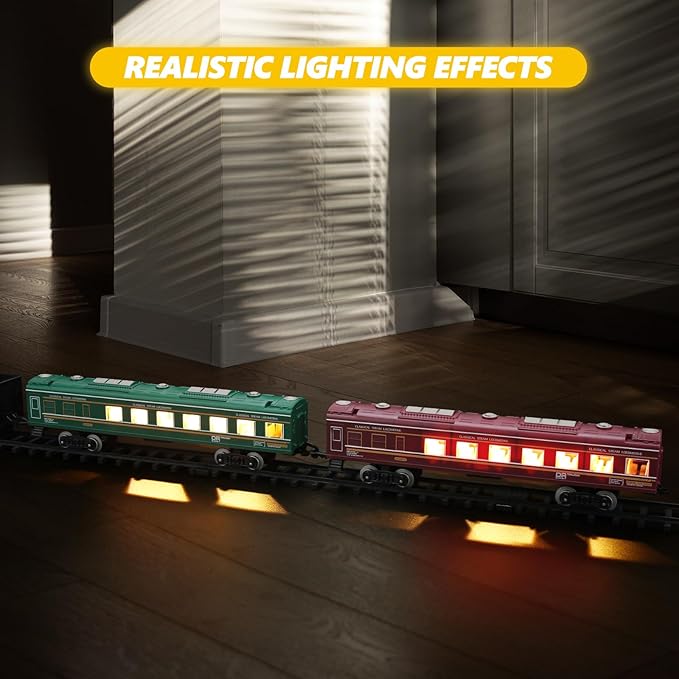 Moktan Sabai Kids Electric Train Set with Steam Smoke Lights Sounds Battery Powered