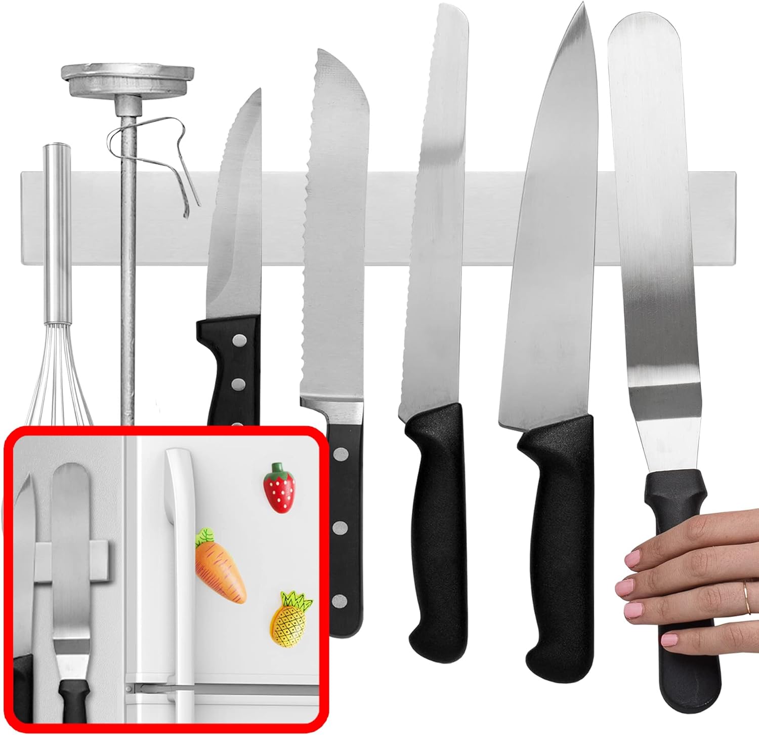 Moktan Sabai 14 Inch Magnetic Knife Holder Stainless Steel Wall or Fridge Tool Rack