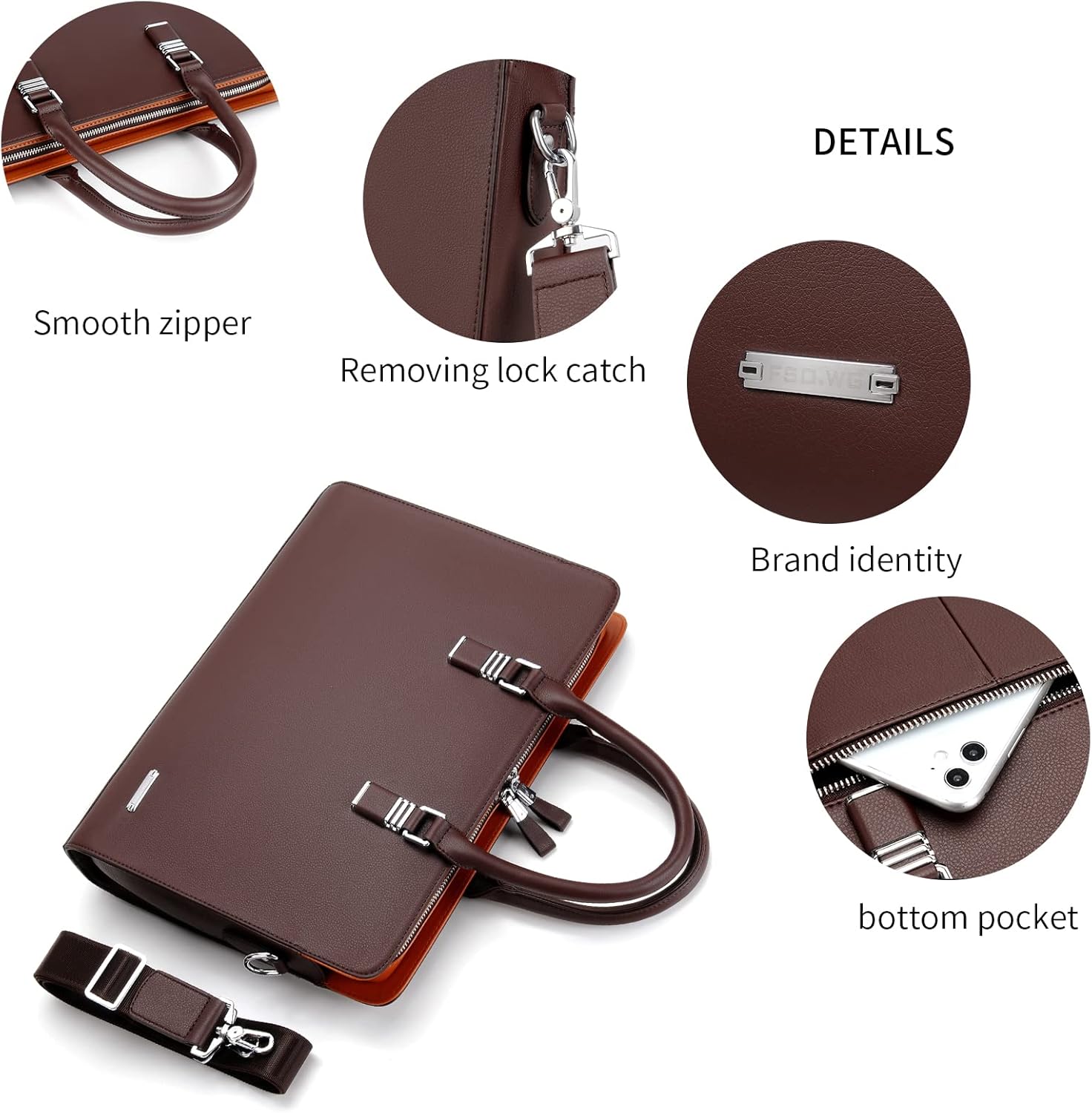 Moktan Sabai Genuine Leather Business Briefcase 15.6 Inch Laptop Bag Multi Compartment