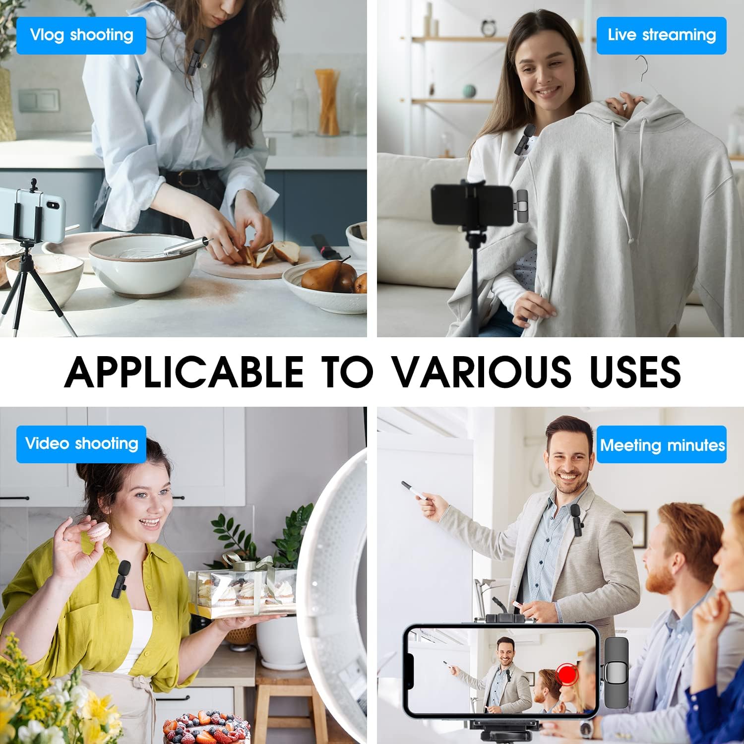 Moktan Sabai Wireless Lavalier Microphone for iPhone iPad Dual Clip On Mic 2 Pack Lightning